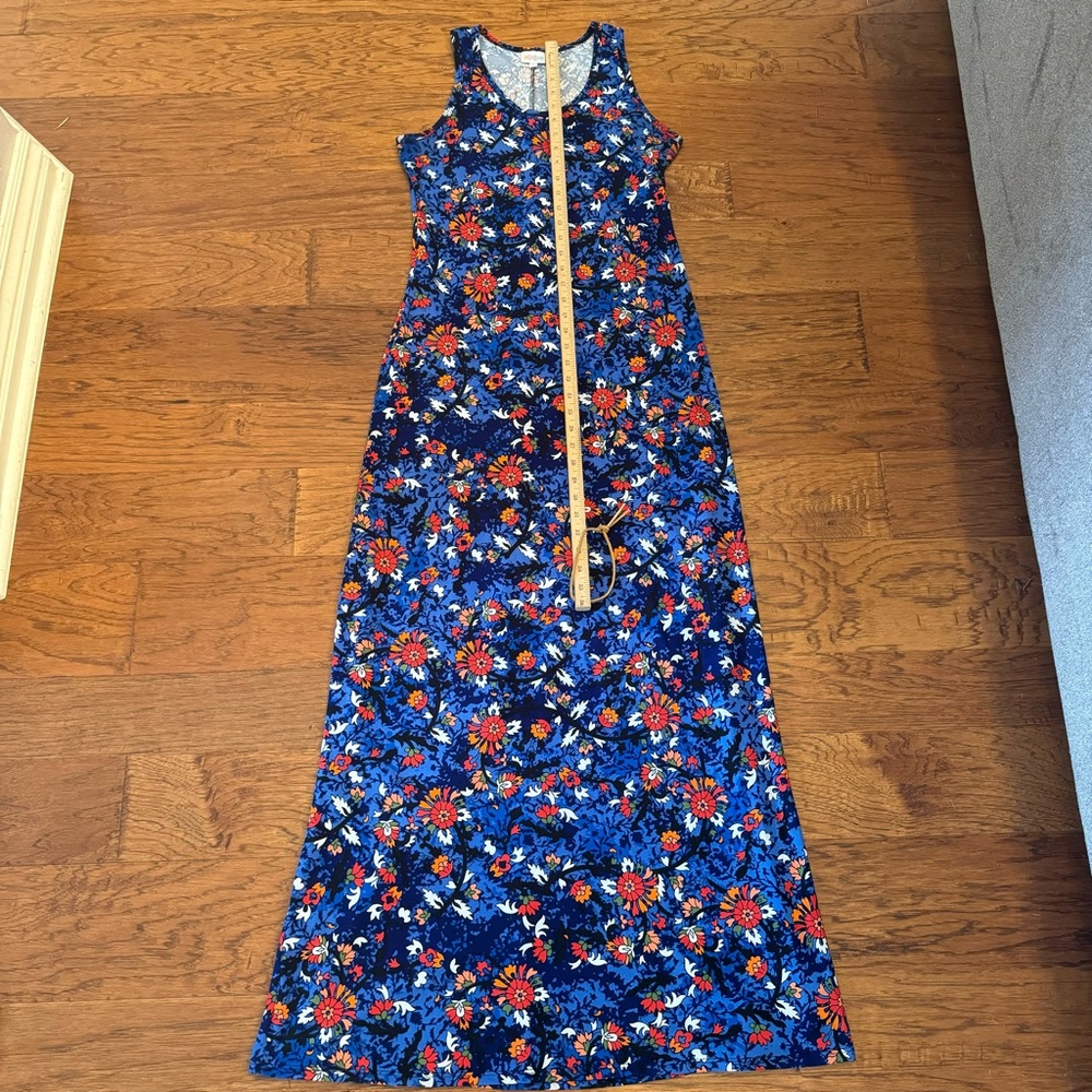 LuLaRoe Dani Floral Sleeveless Floor Length Column Maxi Dress Blue Red Sz MED - Picture 7 of 9